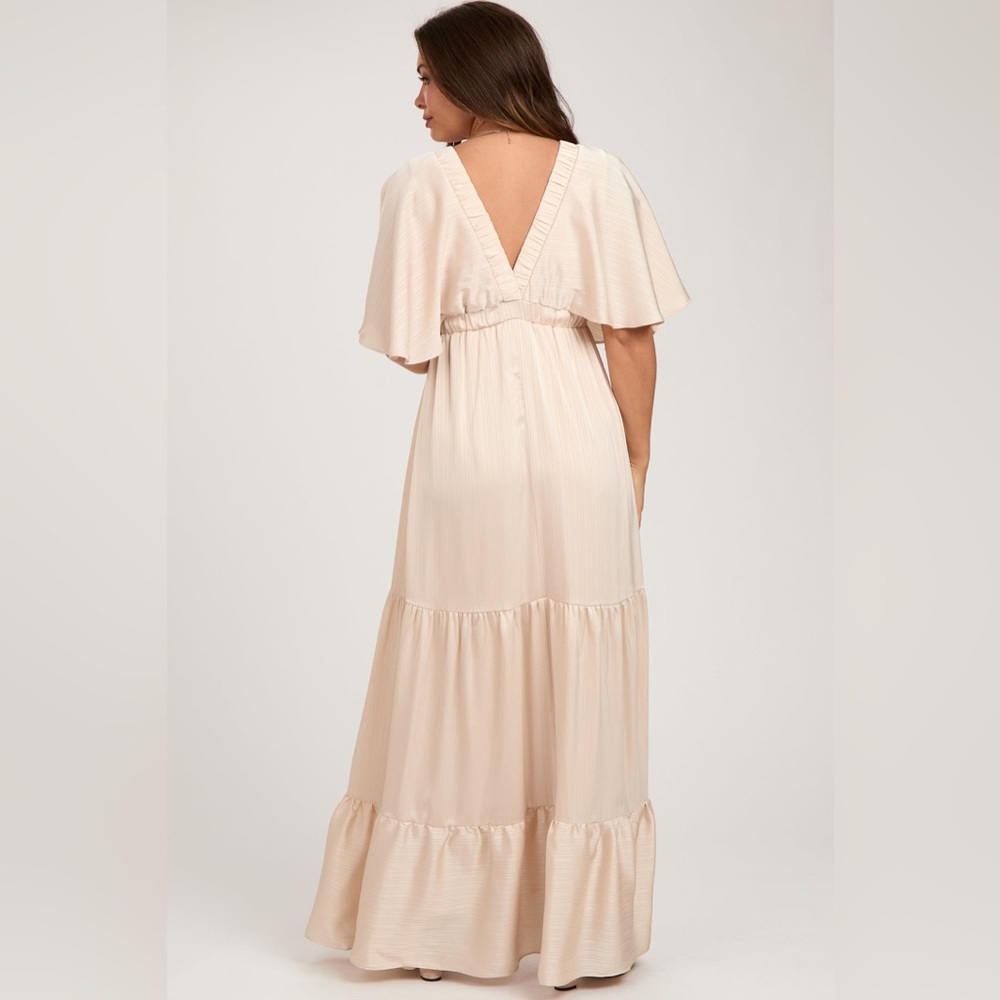 Pinkblush pinstripe satin ruffle flutter maxi dress nwt - Picture 3 of 5